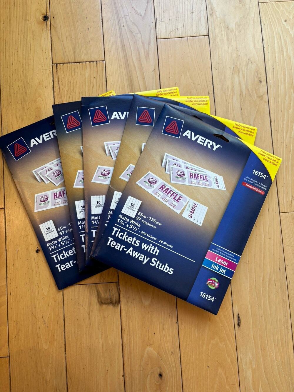 Avery 16154 Tear-Away Stub Tickets Matte White - set of 5